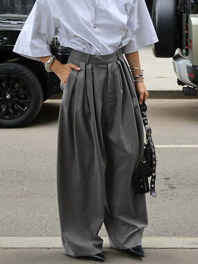 Forever 21 Work Pleated Grey Wide Leg Pants Fall Casual
